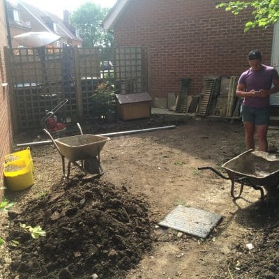 Preparation for new path and patio, Surrey View, East Grinstead