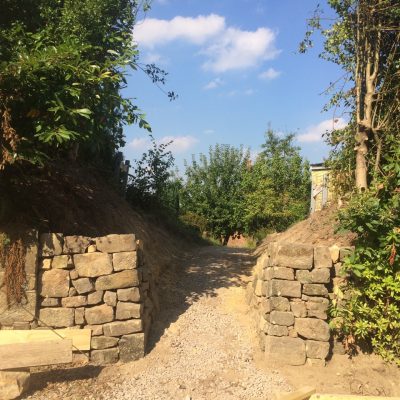 Sandstone wall at entrance to new approach, Lynton, East Grinstead