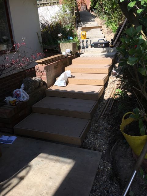 Timber step units being fixed, South View, Crowborough