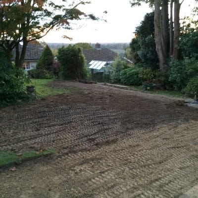 Levelling of lawn in progress, Littlewood, Sussex