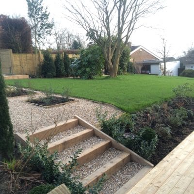 Newly planted and turfed garden for two homes, Littlewood, Sussex