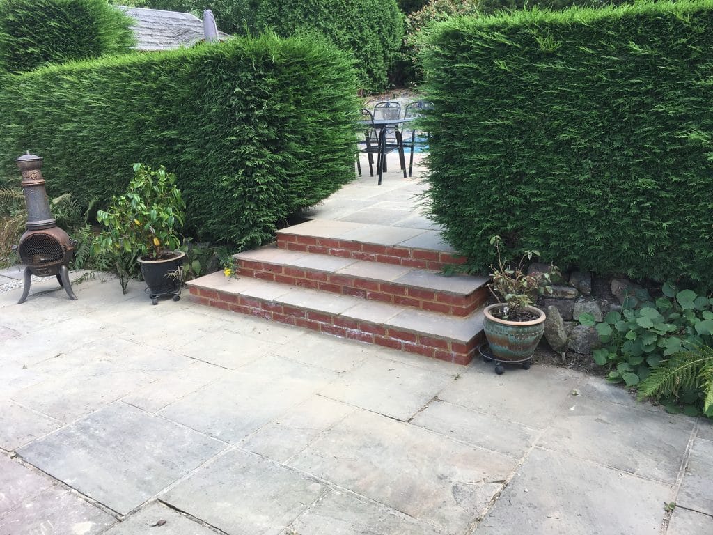 New steps leading to lower terrace, Brownheath, Buxted
