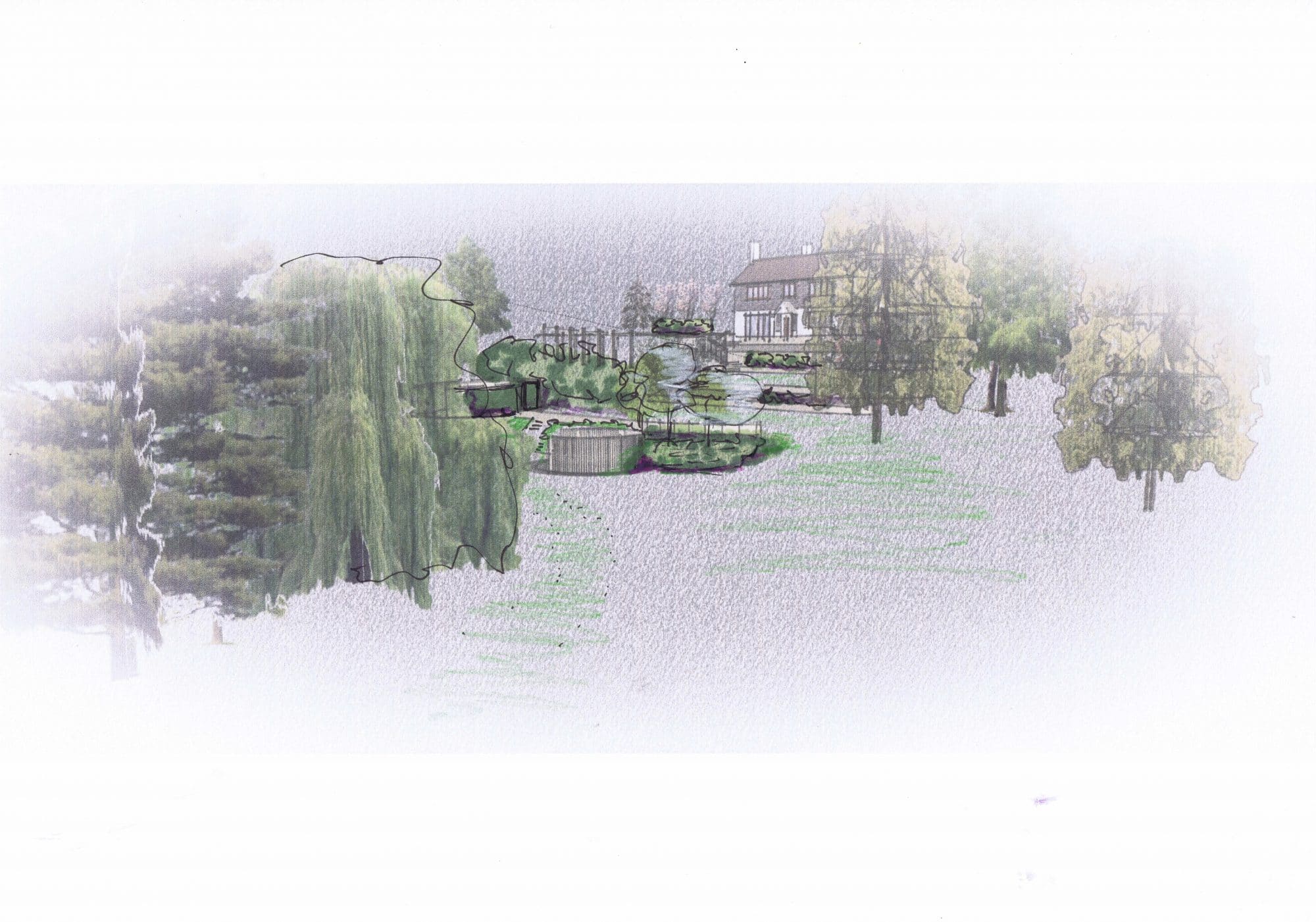3D view from the meadow, your dream garden design 2019 Rotherhurst, near Tunbridge Wells