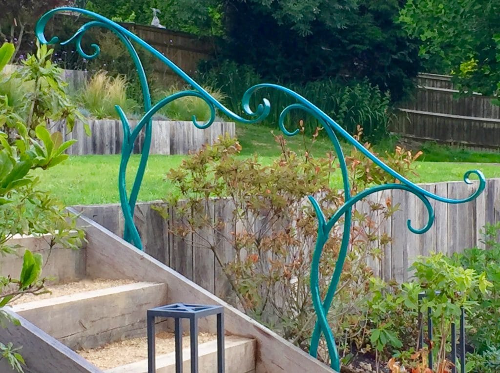 Garden design expertise used to create the inspiring design of handmade sculptural handrails in garden Rotherfield near Wadhurst