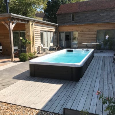 Swim spa and hot tub garden design Sussex Kent
